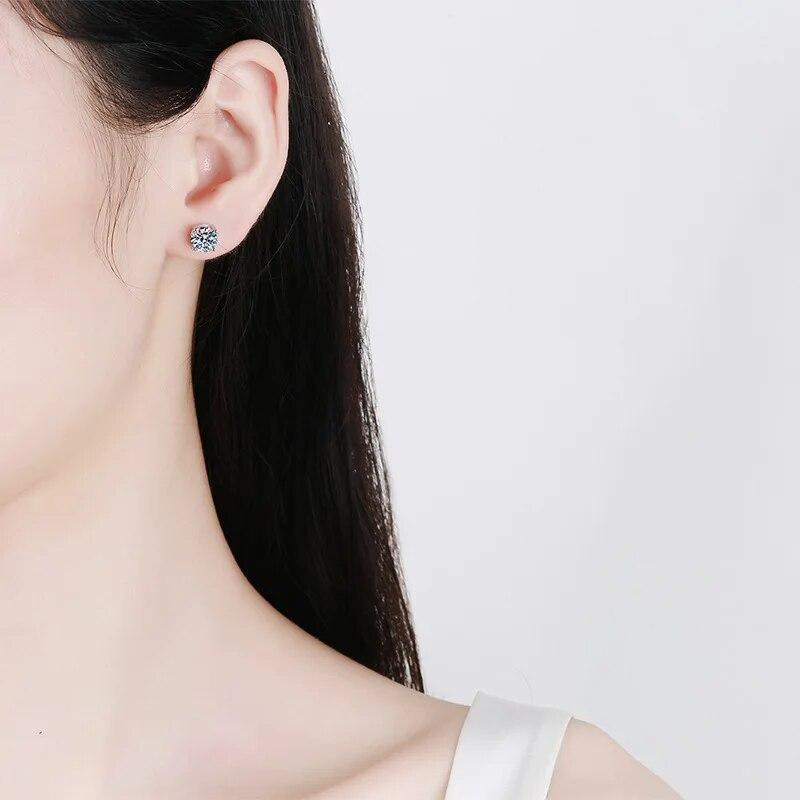 D Color 0,5-2CT Cercei cu șurub moissanit cu 4 dinte pentru femei, fete, bijuterii fine, cercei cu diamante din argint S925