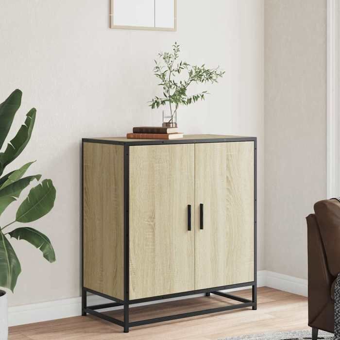 VidaXL Buffet chêne sonoma 68x35x76 cm bois d'ingénierie et métal, armoire de rangement, meuble d'entrée, meuble d'appoint 848965