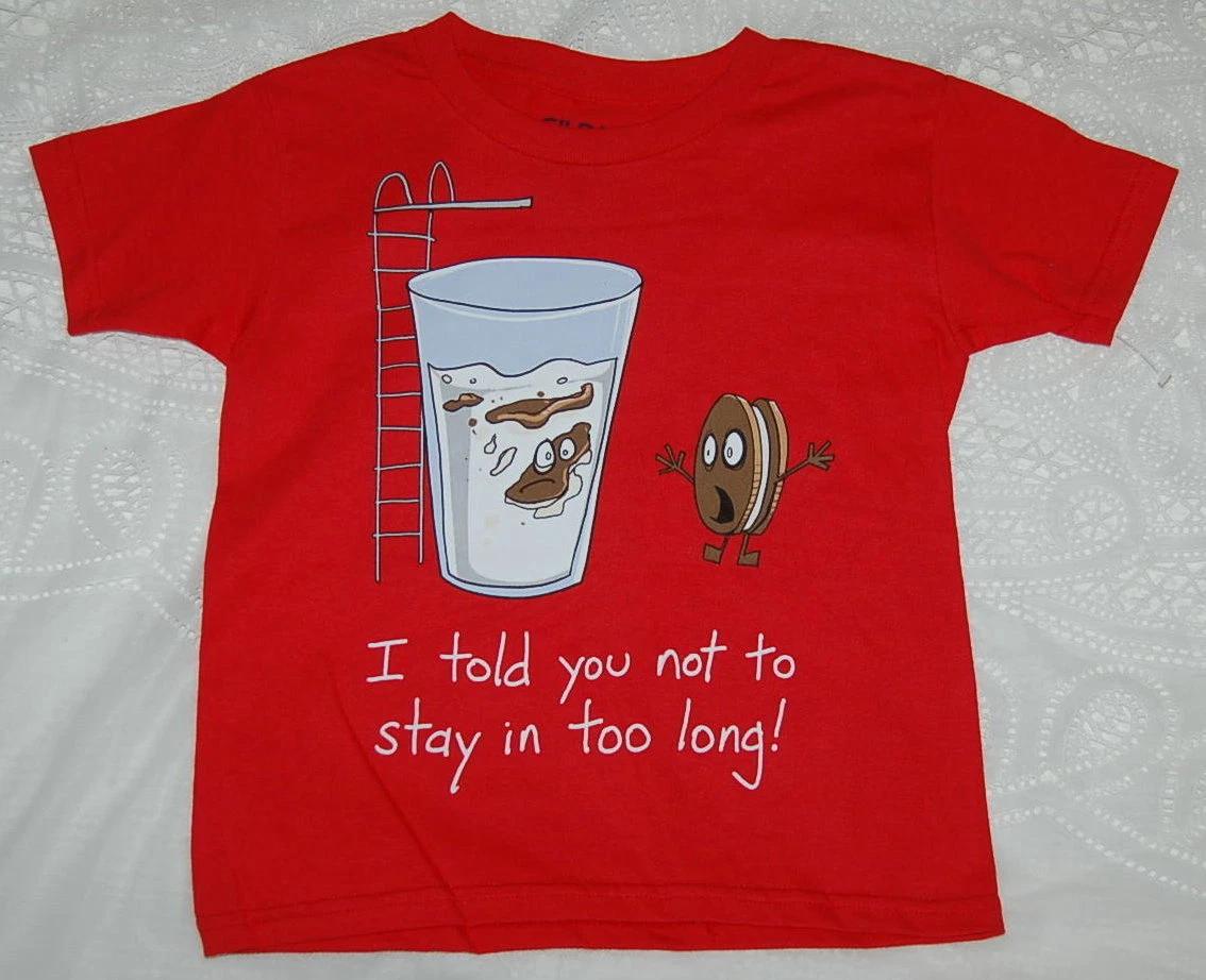 

Boys Funny Tee Shirt RED High Dive COOKIES MILK DUNK Dive Board XS M L XL 2X 160