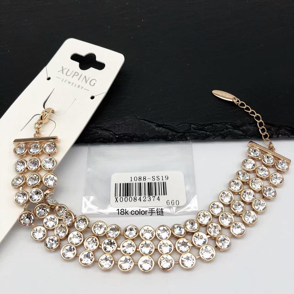XUPING Jewelry Iced Out Synthetic CZ Colorful Gemstone Artificial Stone Clasp Gold Color Plated Pink Women Heart Tennis Bracelet