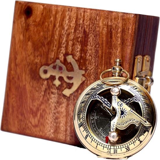 Håndlaget messing Push Open Compass med Rose Wood Case, Pocket Compass for Vandring Rustikk Vintage Home Decor Gift.