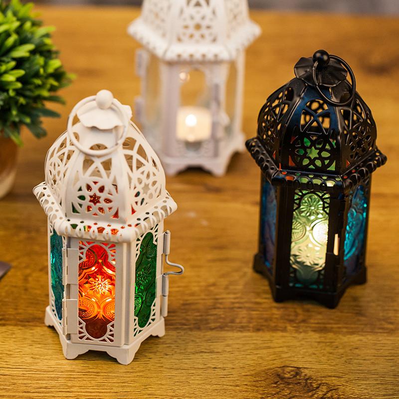 Vintage Hollow Moroccan Iron Lantern Tea Light Hanging Candle Holder Candlestick