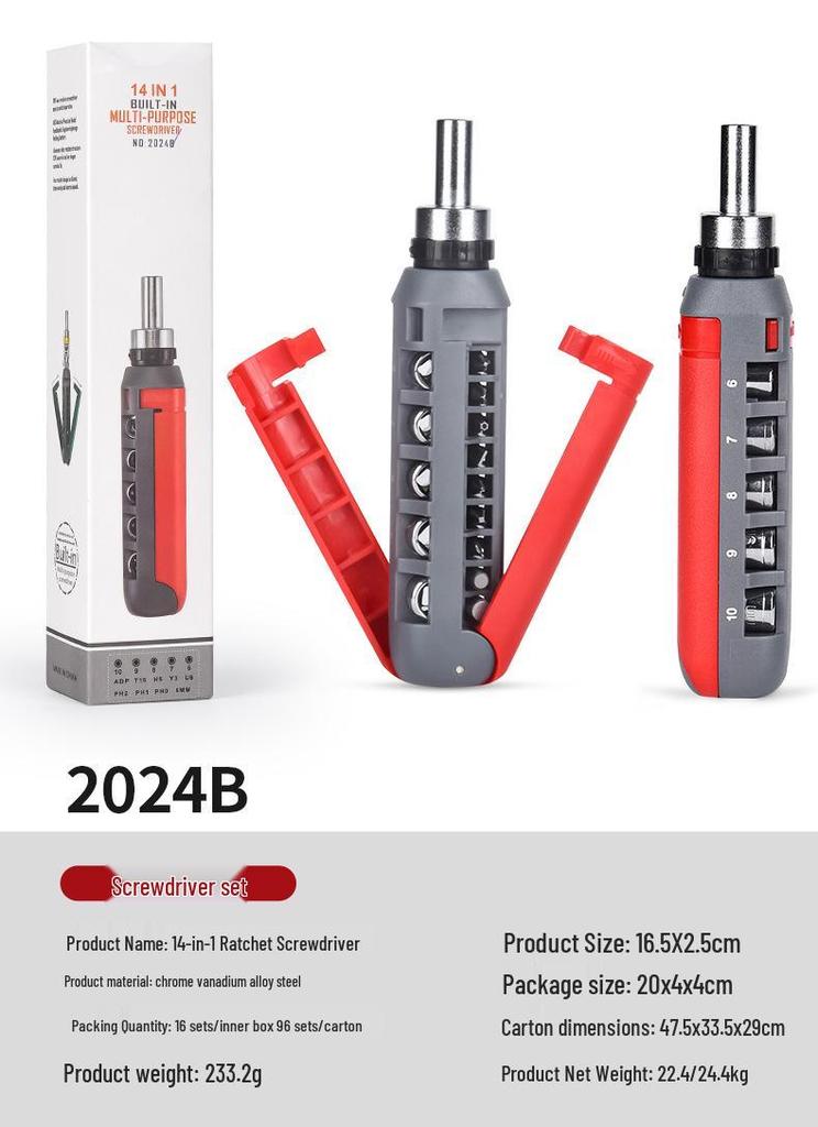 14-in-1 Multi-functional Ratchet Screwdriver Set with Flathead & Phillips Options