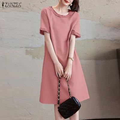 Women Casual Round Neck Summer Short Sleeve Dress