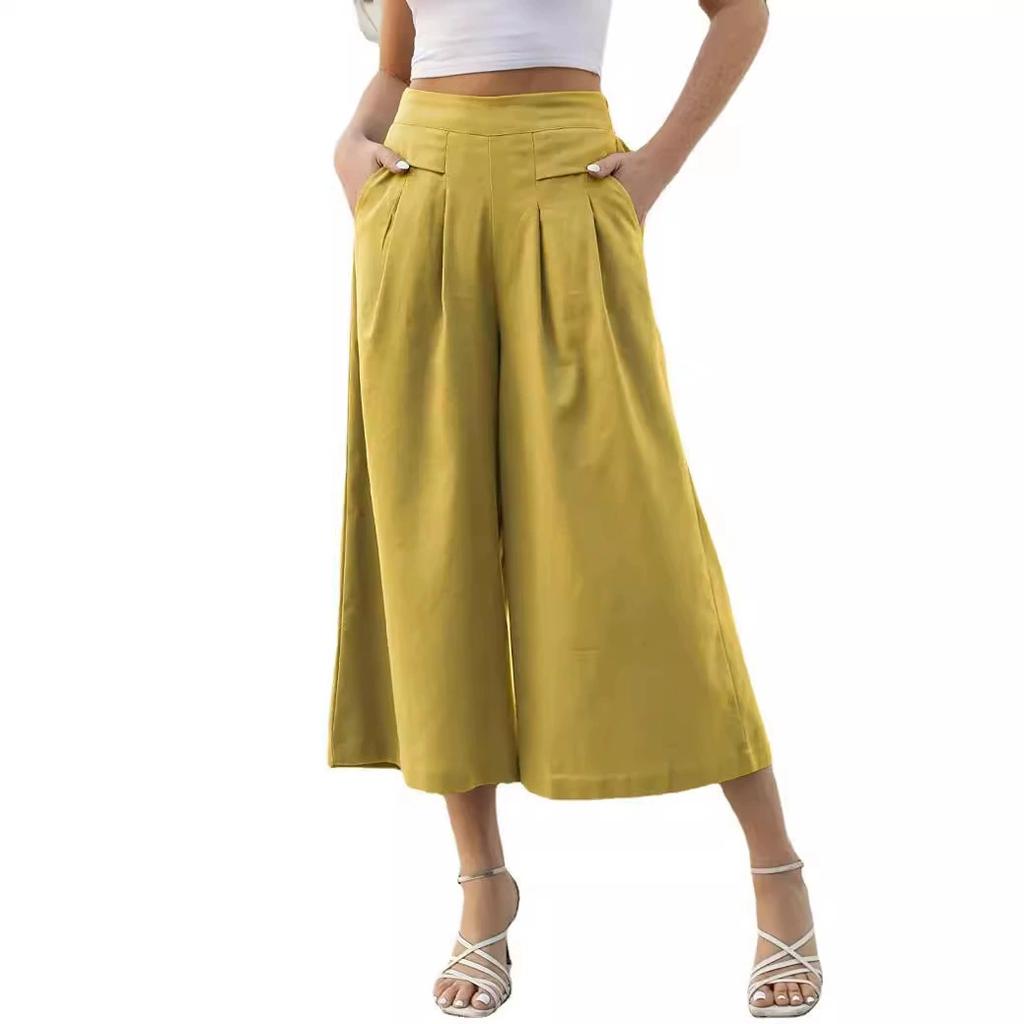 Female Summer Pants for Women Cotton Linen Plus Size Wide Leg Pants Solid Elegant Loose OL Young Fashion Daily Elastic Pant