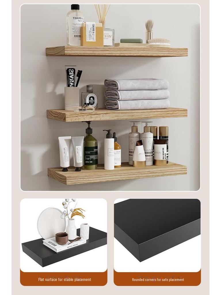 Solid Wood Wall Shelf for Living Room: Punched One-Line Board for Books and Decorative Display