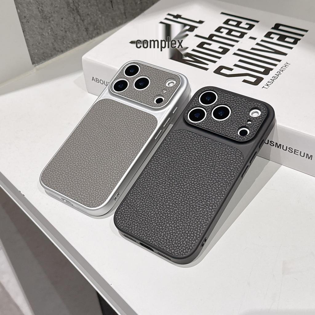Apple 17PROMAX Lychee Leather Texture Phone Case with Large Window and Anti-fall Protection