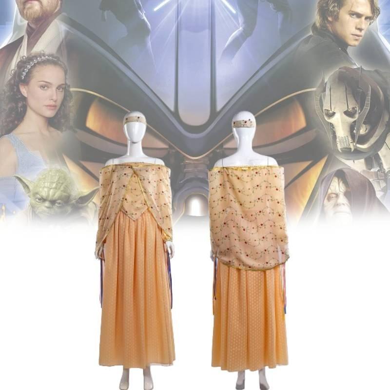 Costume élégant de la reine Amidala de Star Wars, tenue unisexe pour cosplay et jeu de rôle fantastique.
