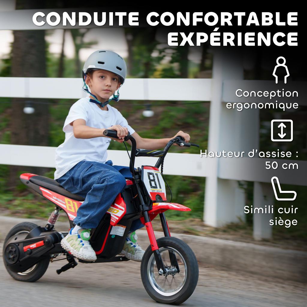 Electric Motorcycle for Children, 24 V, 250 W, Speed 6.4-16 km/h, Ages 8-12, Red