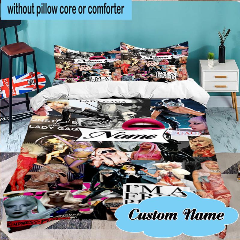 Custom Name Bold Fashion Lady-Gaga Bedding Set 3pcs, Bedding Set Including 1pc Duvet Cover And 2pcs Pillowcases for Bedroom, Dormitory Gift