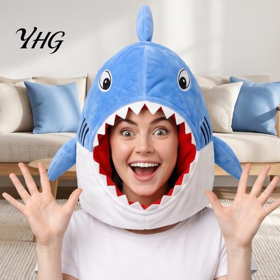 Comfortable Polyester Hood for Theme Parties Shark Hat Mask Adults/Kids, Funny Plush Headgear, Adjustable Costume Halloween Photo Prop Breathable