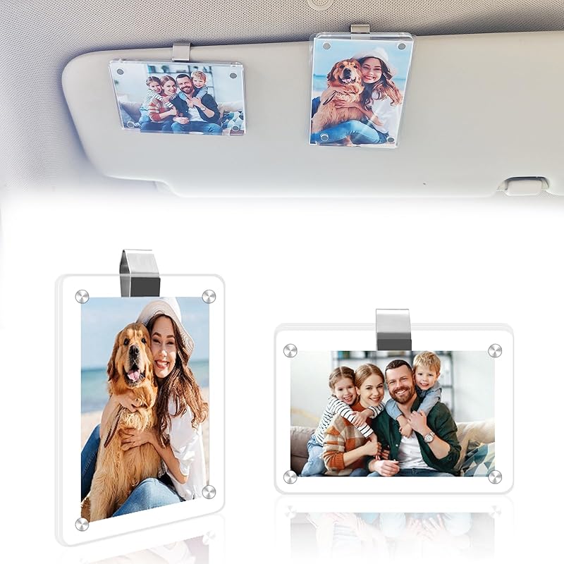 2Pcs Car Picture Holder, Magnetic Car Photo Holder, Car Visor Photo Clip For 3 Inch Photos, Personalized Acrylic Visor Clip For Drive Safe