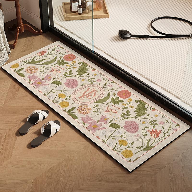 Bathroom Carpet Non-slip Floor Mat Absorbent Diatom Mud Foot Mats Plant Flowers Home Decoration Rug for Toilet Shower Area