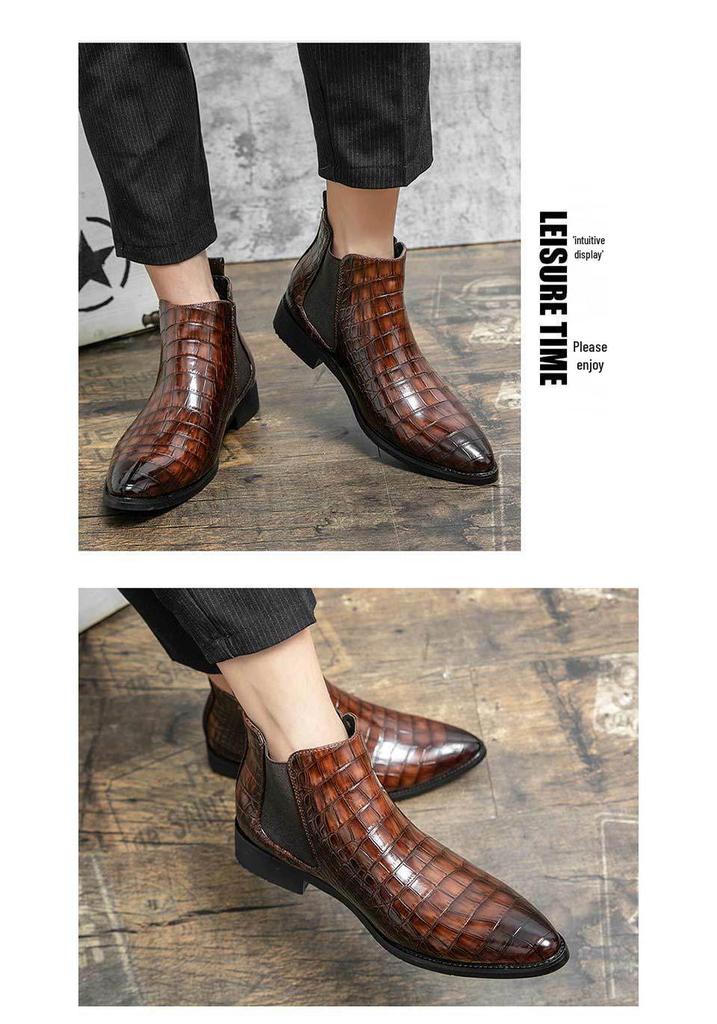 Men's Korean Style Pointed Toe High Top Leather Boots with Zipper - Autumn/Winter Collection