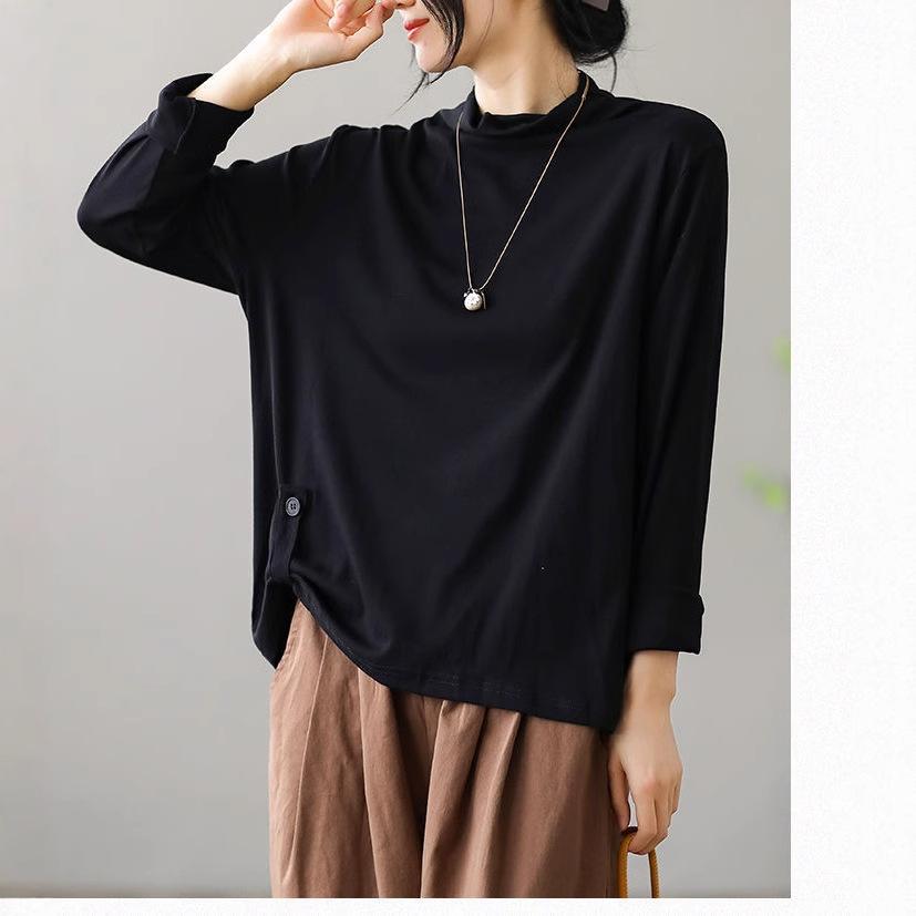 Black turtleneck spring and autumn inner bottoming shirt long-sleeved t-shirt slim-fit solid color large-size top looks thin