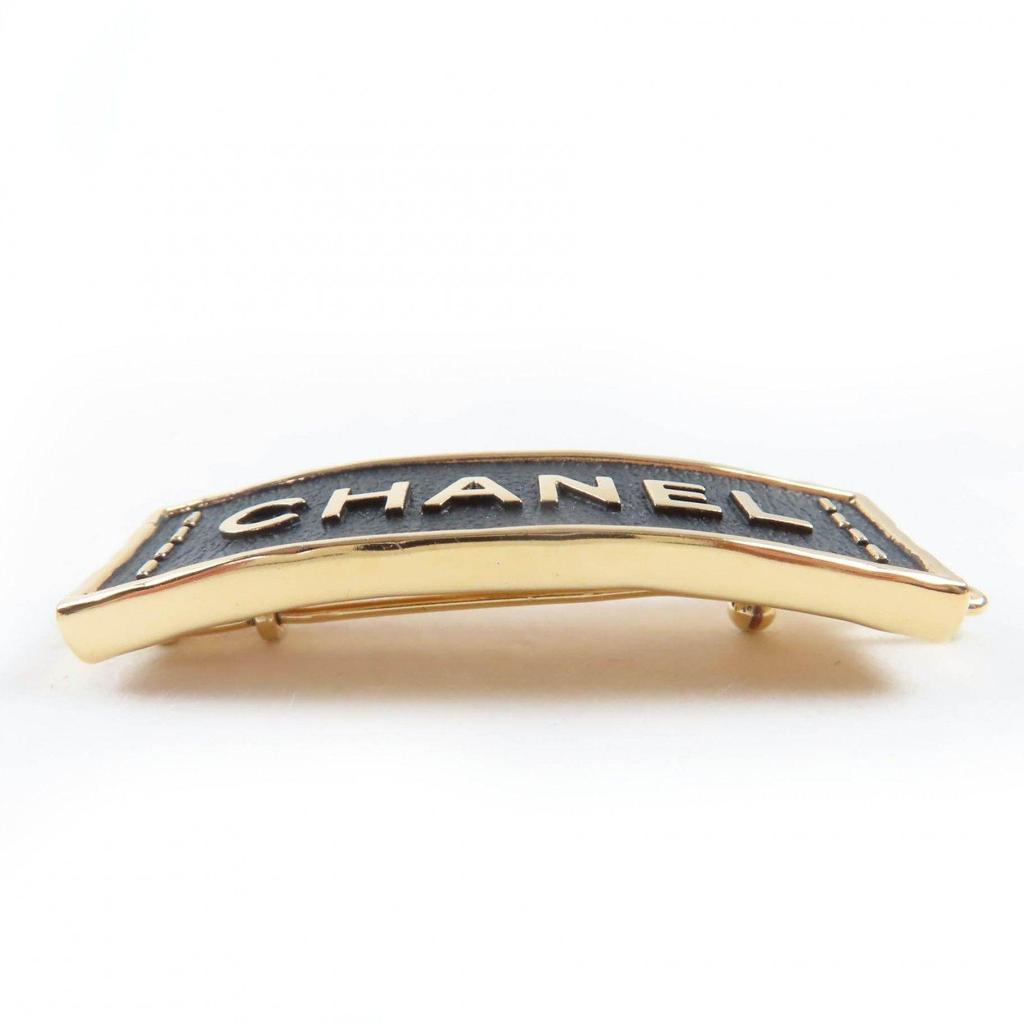 Used Excellent Condition CHANEL Chanel A23S ABA781 Leather Metal Logo Design Hair Clip Barrette Hair Accessory Black Gold With Box Made In France