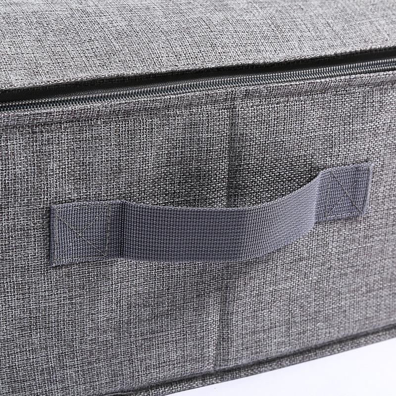Foldable Cotton Linen Bed Base Storage Box with Lid and Zipper - Moisture-Proof Large Organizer