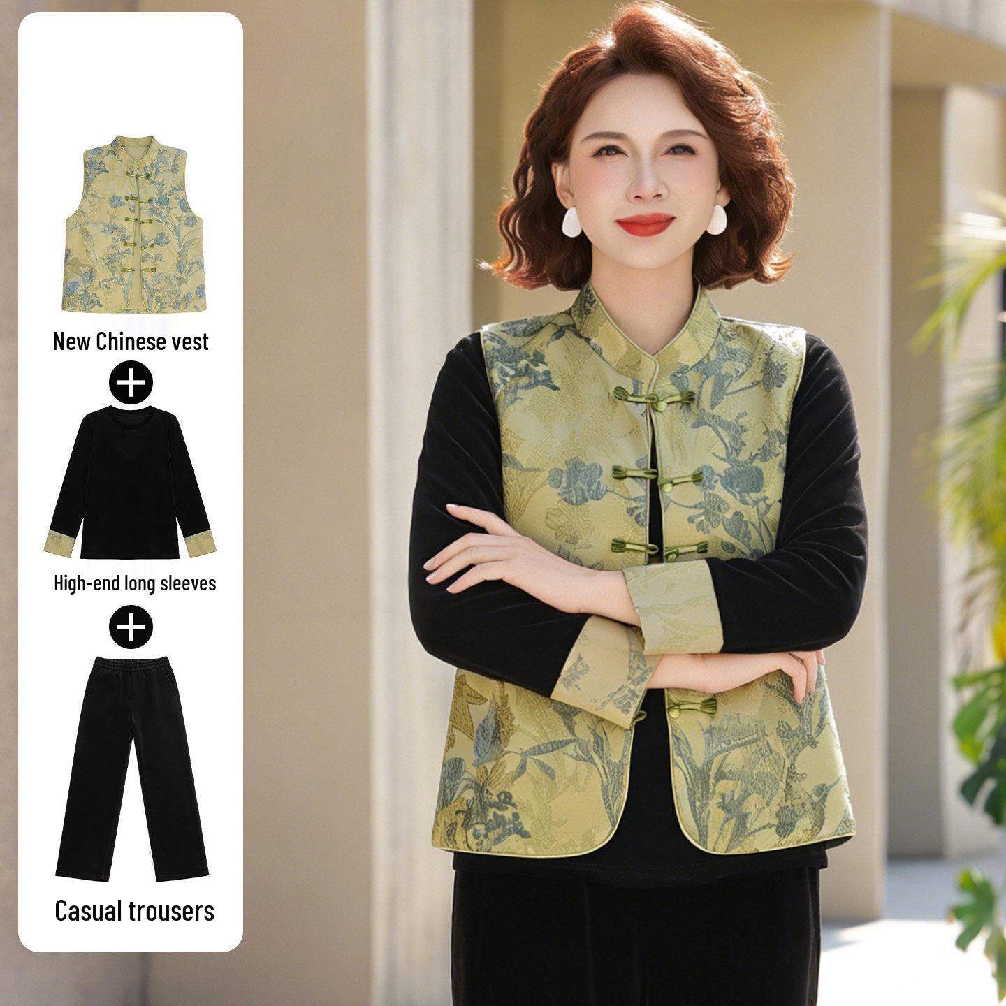

Elegant Gold Velvet Three-Piece Set for Mother s Day - Stylish Spring and Autumn Jacket Suit for Middle-Aged & Elderly Women 3XL (Recommended 120-135 jin)