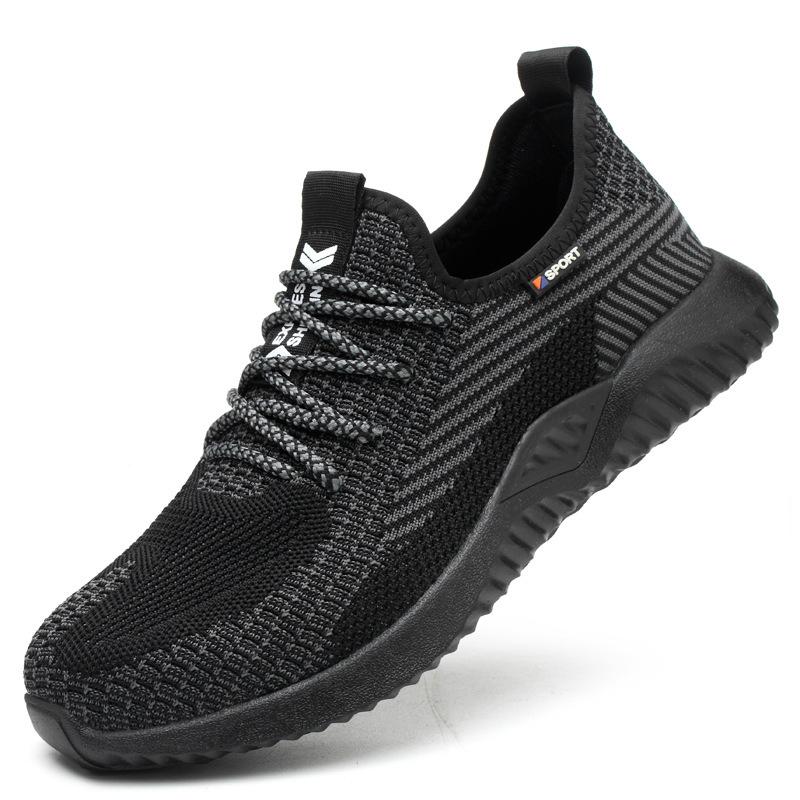 Pánská prodyšná pracovní obuv Flyknit s ocelovou špičkou - Měkká podrážka, ochranná obuv proti nárazu pro letní stavebnictví