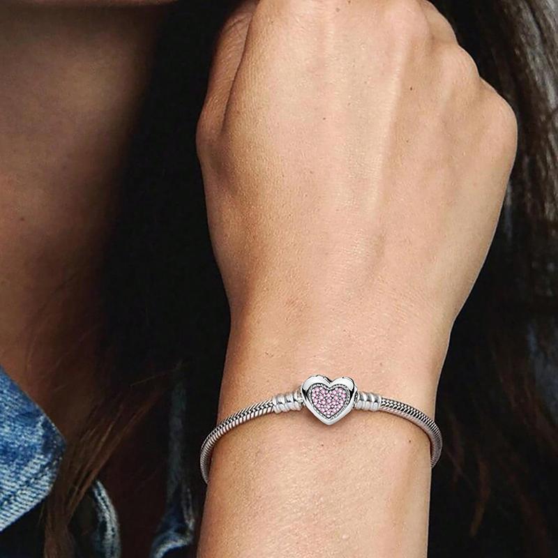925 Sterling Silver Zircon Love Heart Sweet Bracelet DIY Bead Making Fit Original Bracelets Fine Jewelry Gift