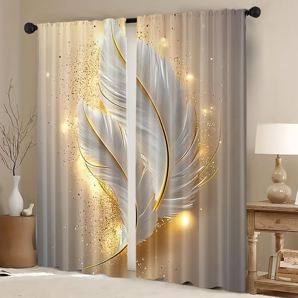 2 Stück Elegante Vorhänge mit Federdruck – Gold und Weiß mit Stangentaschen-Design   Ideal für Wohnzimmer, Schlafzimmer, Küche und Büro