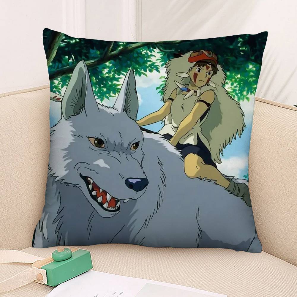 Pillow Case Plush Fabric Soft Double Sided Print P-Princess M-Mononoke Sofa Cushion Cover Throw Pillow Covers