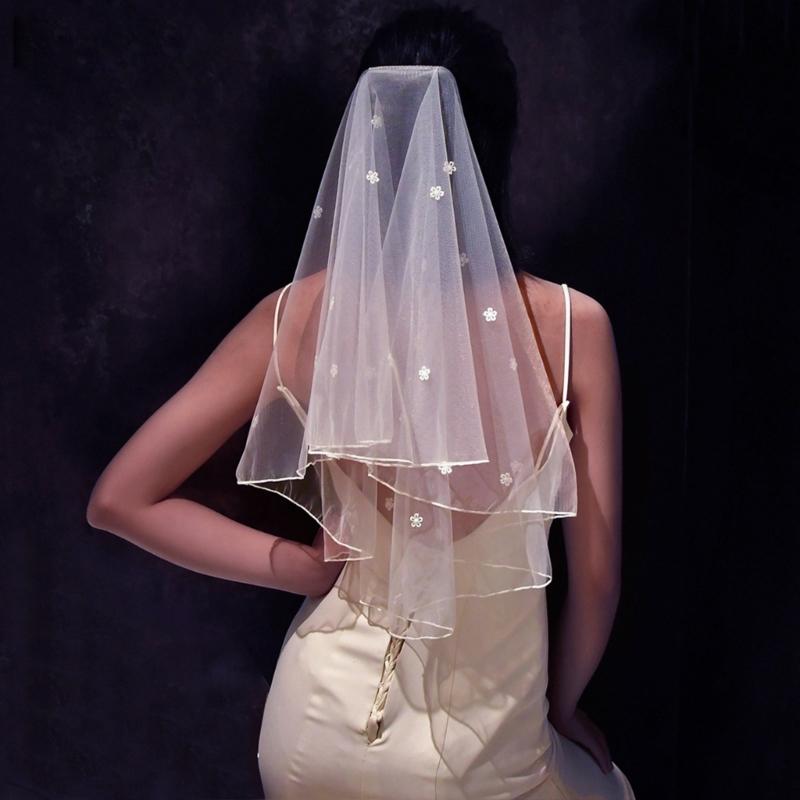 Short Wedding Veil for Bride White Floral Veil Wedding Event Veil Headpiece Engagement Event Formal Mesh Veil Headdress