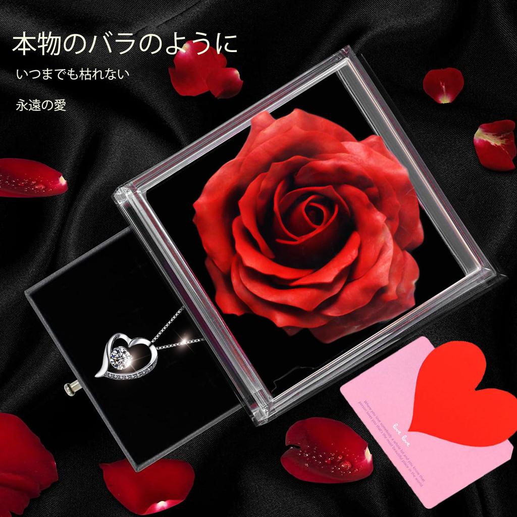 [Laluna] Popular Women's Necklace, 45cm Chain, with Storage Case (Creative Rose Gift Box), Sterling Silver 925, Hypoallergenic, Simple Zirconia Heart-