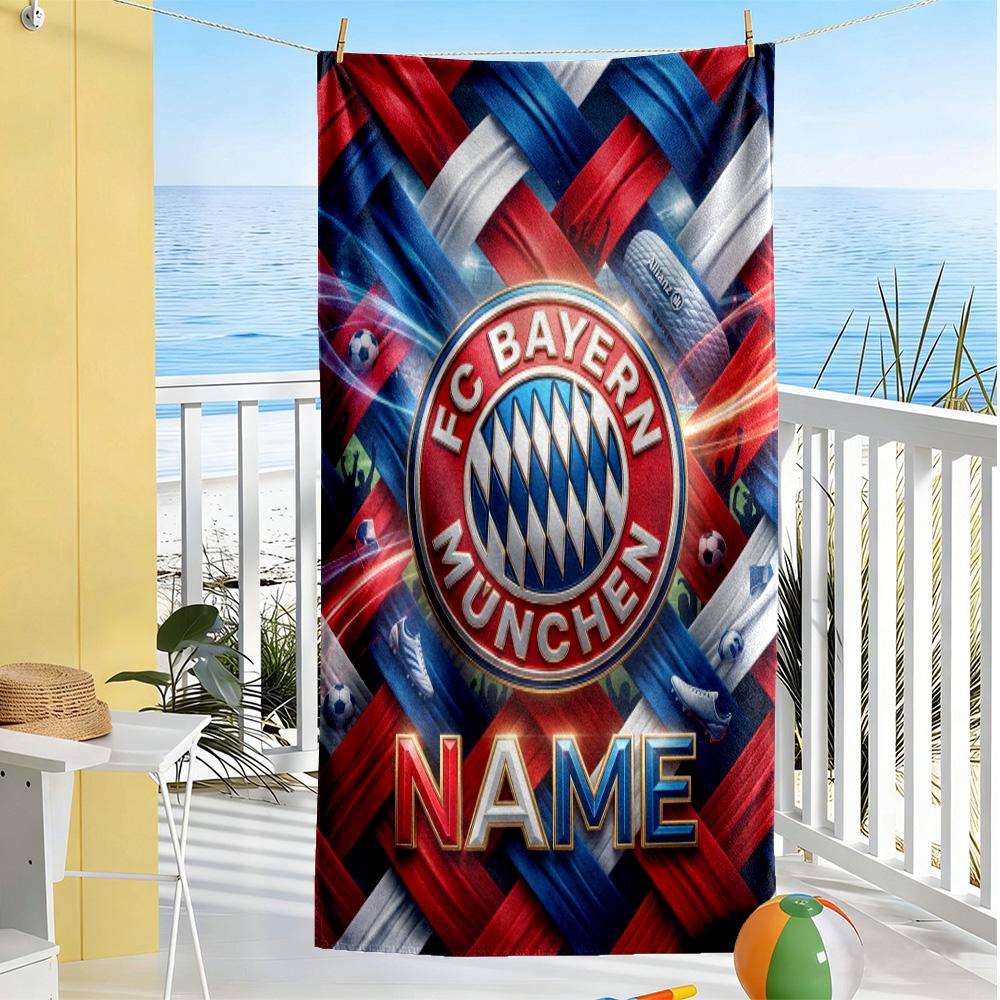 Bayern Munich Crest Art Customizable Name Beach Towel Super Soft & Absorbent Perfect for Traveling Yoga Camping and Swimming