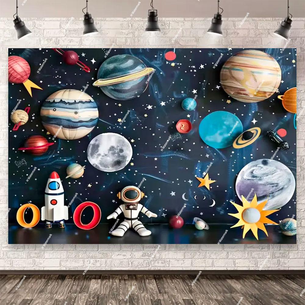 Space Astronaut Birthday Party Background Banner Custom Decoration Rocket Theme Photography Boy Birthday Gift Photo Studio Prop