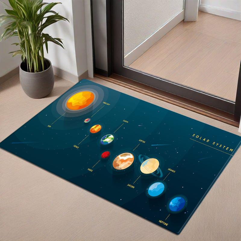 .Cartoon 3D Planeten Universum Muster Fußmatte Memory-Schaum Ultraweich Saugfähig Bodenmatte für Küche Schlafzimmer Toilette Waschraum