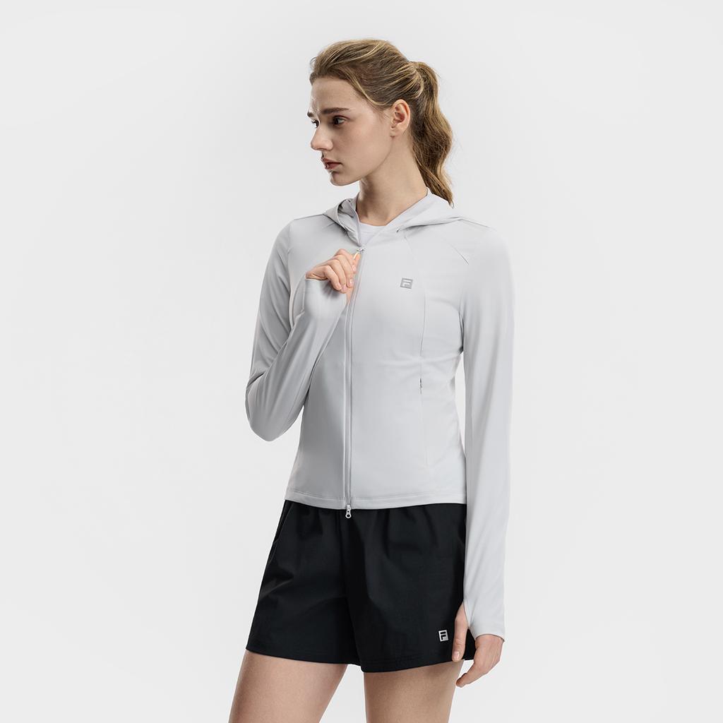 FILA Fitness Fashion Comfortable Simple Sports Training Slim Fit Hooded Knit Jacket Women jackets Light-Blue Gray A51W621501FGY