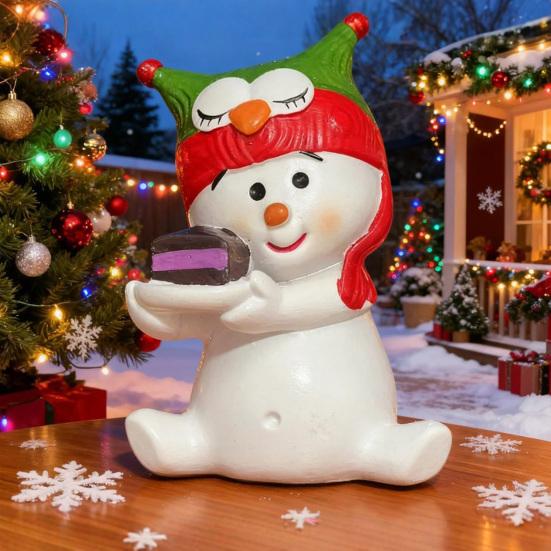 Christmas Snowman Figurine Mini 3" Resin Sitting Snowman Tabletop Decoration for Home Desk Shelf Fireplace Mantle Winter Holiday Party Supplies