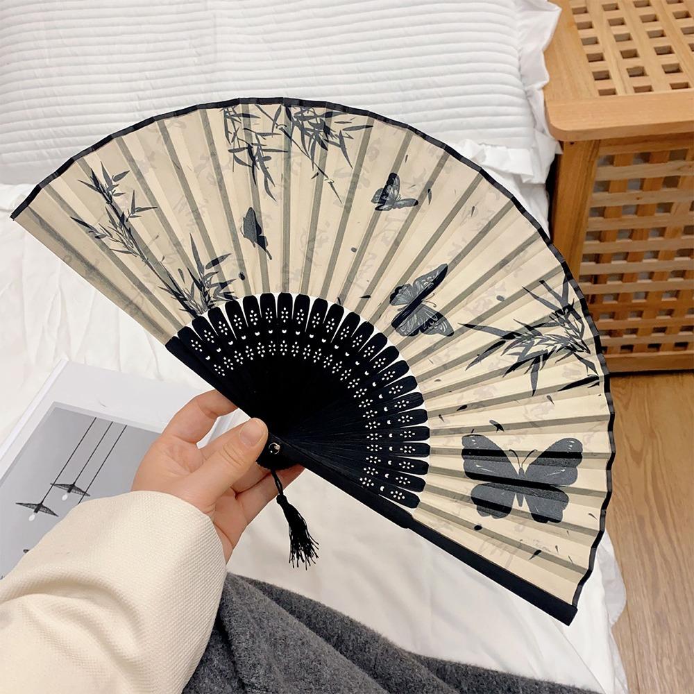 Wooden Handle Hand Fold Fan Vintage Classical Dance Fan Summer Cooling Bamboo Fan Dance Props