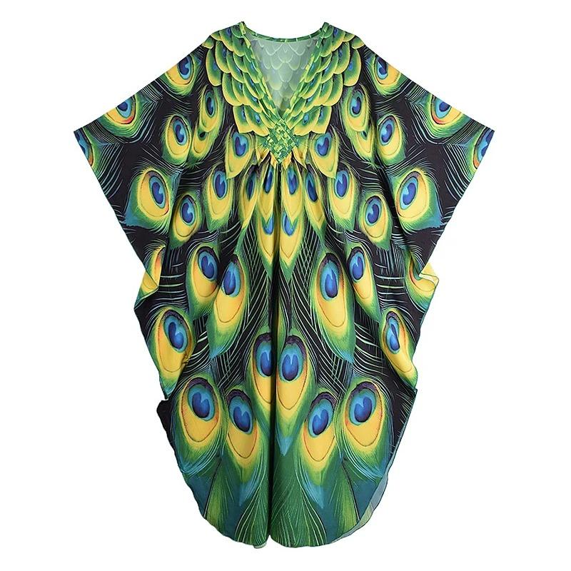 XITAO Batwing Sleeve Print Contrast Color Pullover Dress GJ1143