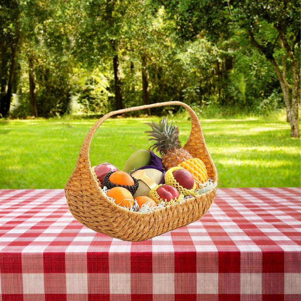 Handwoven Picnic Basket Imitation Rattan Storage with Handle Organizer for Party