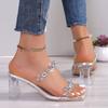 Transparent Rhinestone Heels Sandals Women's Summer Open Toe High Heels Slippers Woman Fashion Crystal Party Plus Size