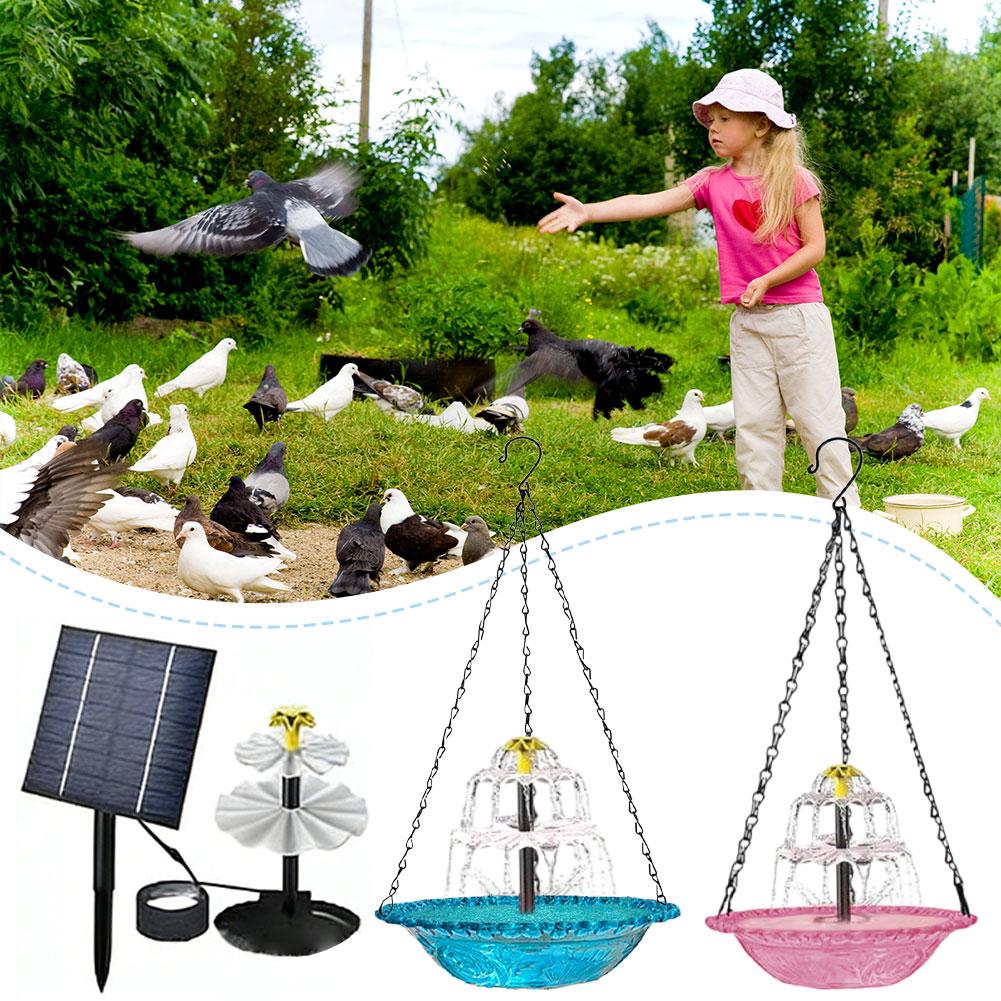 Solar Cascade Hanging Bird Bath Fountain, Solar Water Pump Three-Tiered Bird Bath Tub , Hanging Hook for Garden Patio Wildlife