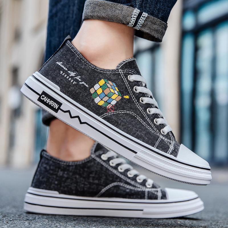 

2025 autumn new Hong Kong style men s canvas shoes board shoes versatile student shoes casual men s shoes trendy cloth shoes 39 чёрный