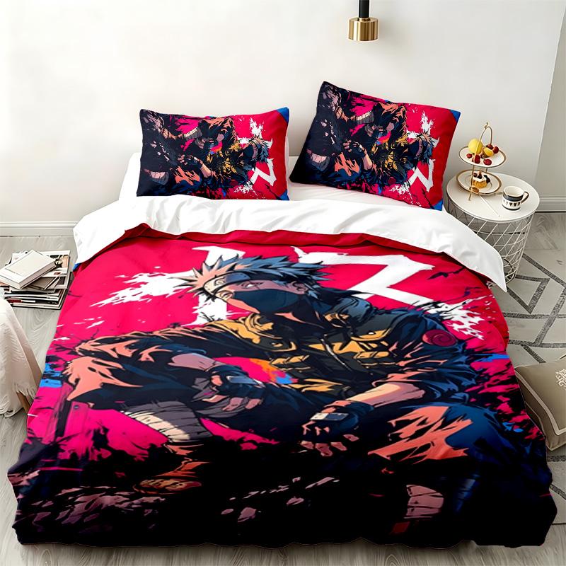 Naruto 3-teiliges Set Perfekt für das Schlafzimmer Bequemes Bettwäsche-Set enthält einen Bettbezug und zwei Kissenbezüge Ideales Geburtstags- oder Weihnachtsgeschenk