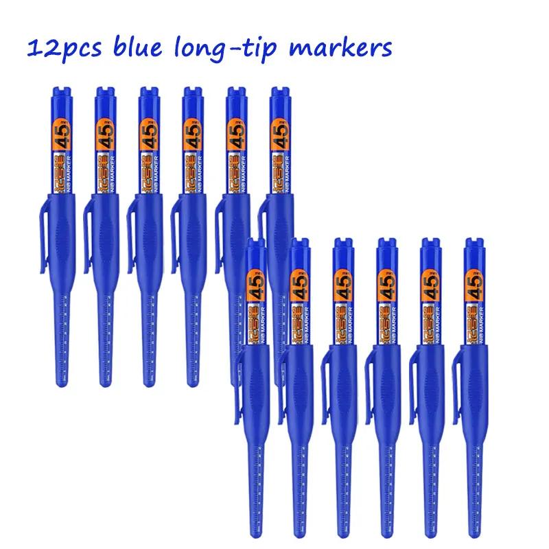 

12pcs Long Head Marker Pens, Special Oil-based Woodworking Markers For Ceramics, 45mm Long Nib, Black/blue/red/green Ink