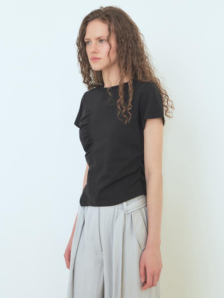 ETMON Curved Shirring T-Shirt Black