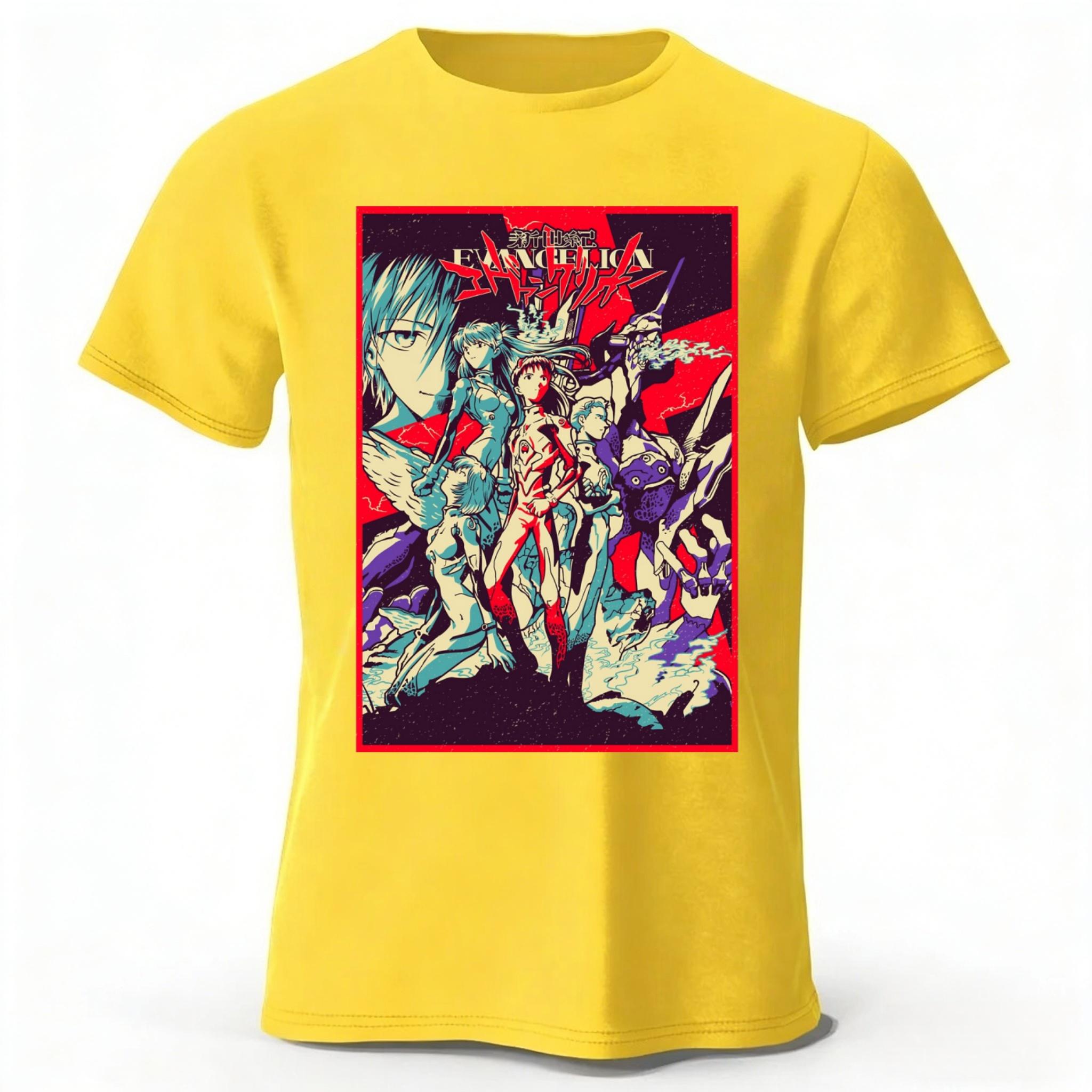 

Vintage Anime Neon Genesis Evangelion Commemorative Pure Cotton Short-Sleeves T-Shirt Men Casual Loose and Comfortable T-Shirt S чёрный