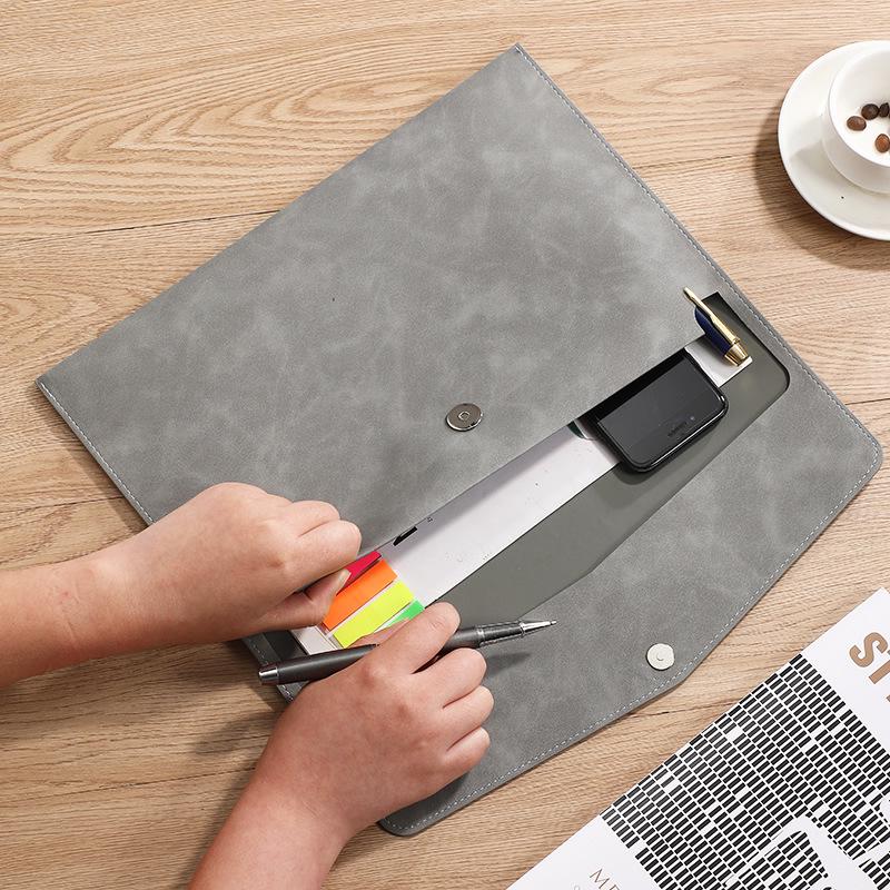 A4 Leather Waterproof Briefcase Folder with Large Capacity for Business Meetings