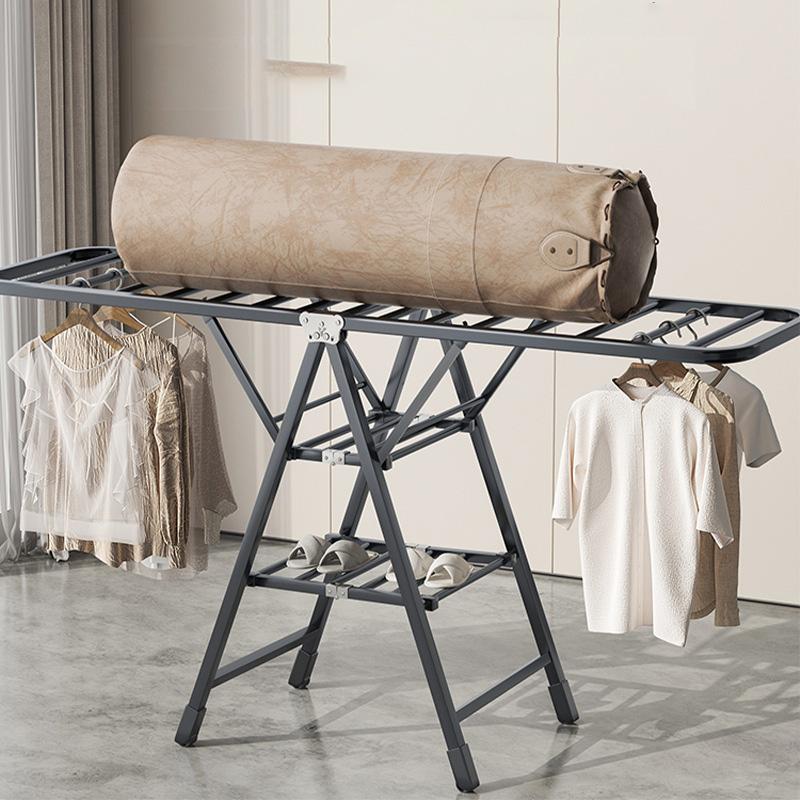Household Airfoil Floor Drying Rack Balcony Multifunctional Folding Hanger Simple Stabilize The Carbon Steel Quilt Rack