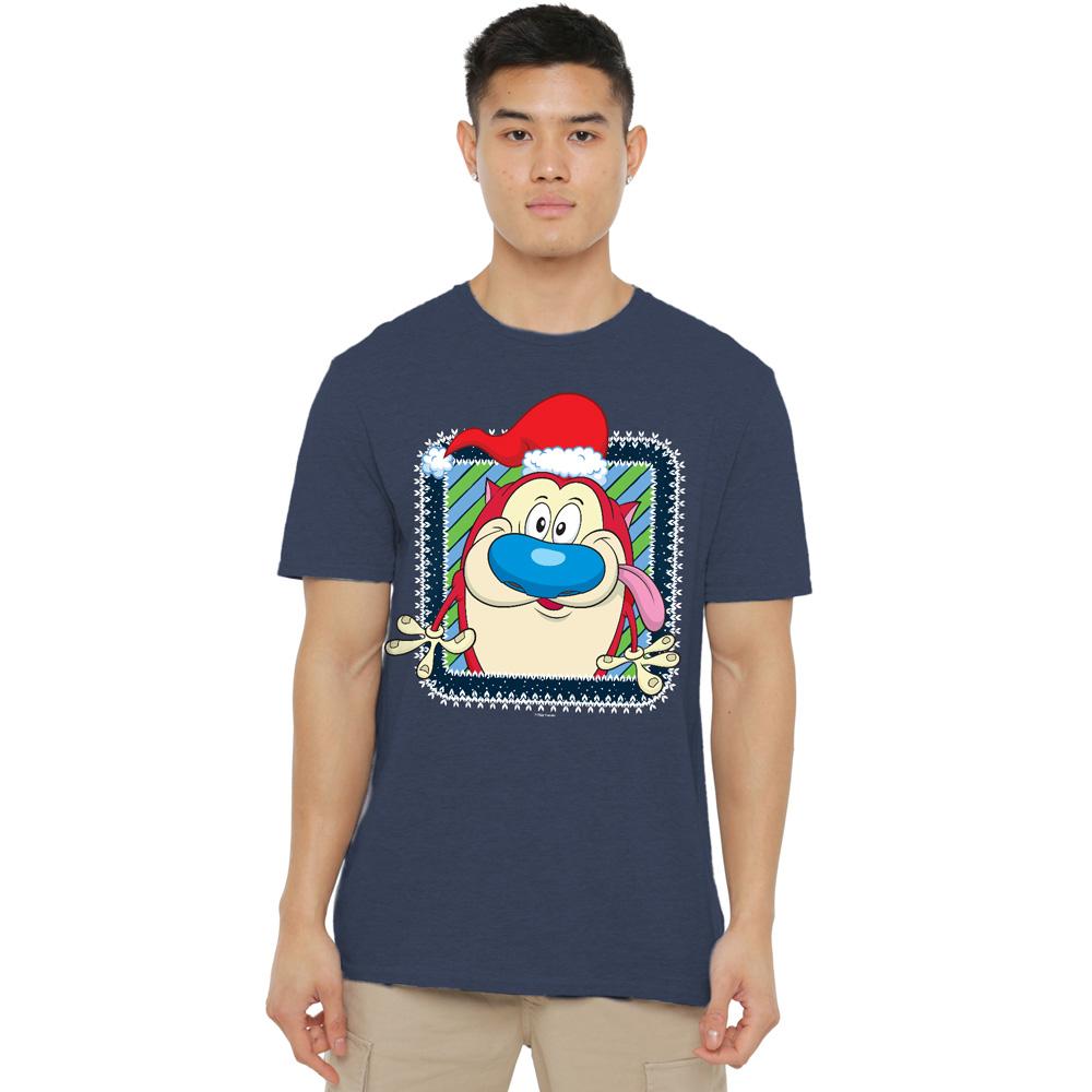 Ren & Stimpy Unisex Adult Festive Santa Hat Christmas T-Shirt