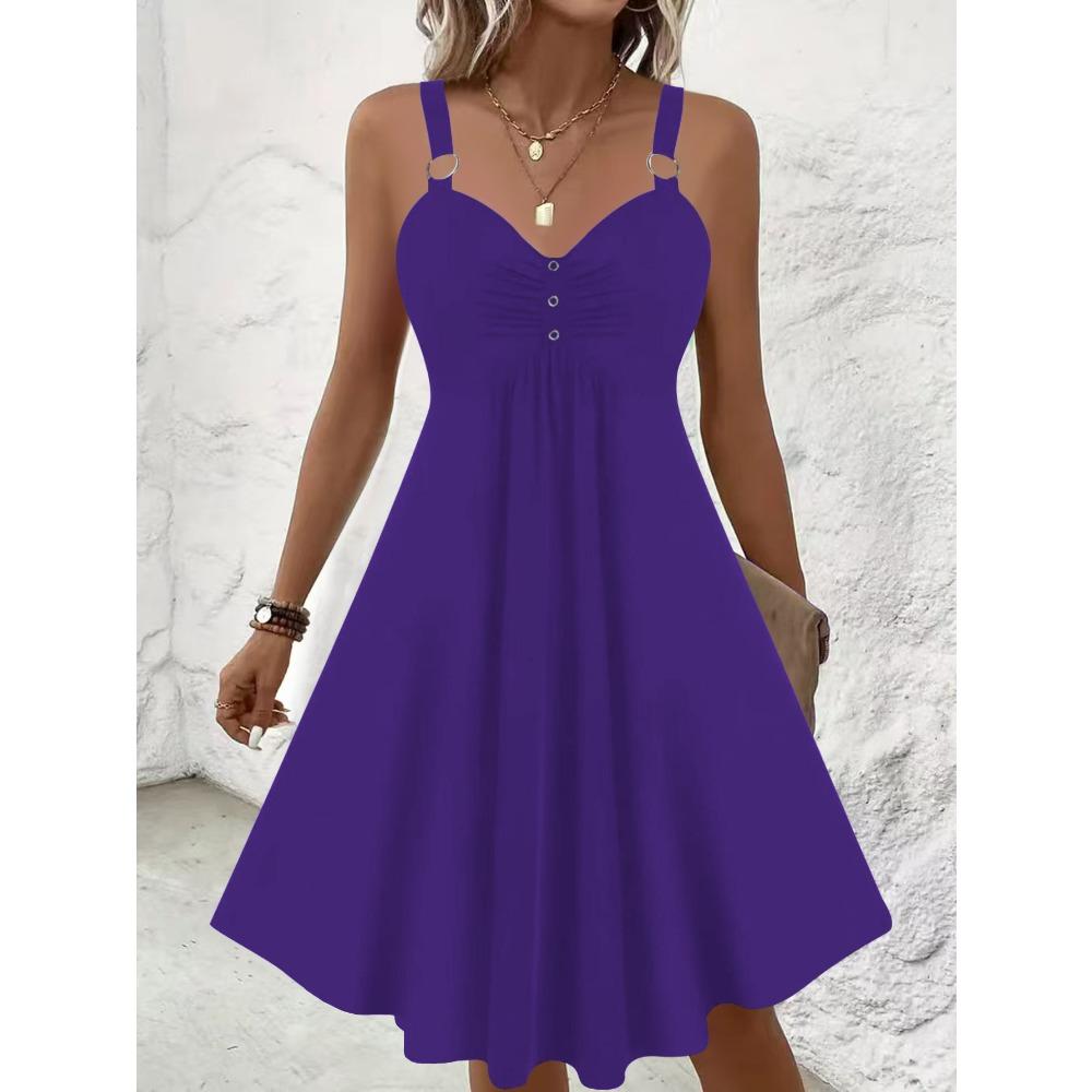 Women's Plus Size Sweetheart Neck Sleeveless A-Line Midi Dress with Ruched Detail