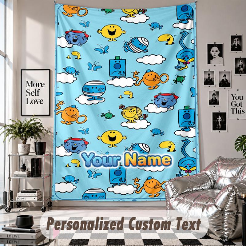 Wall Hanging Tapestry With Custom Name & Text, Mr. Men & Little Miss Decorative Tapestry For Bedroom