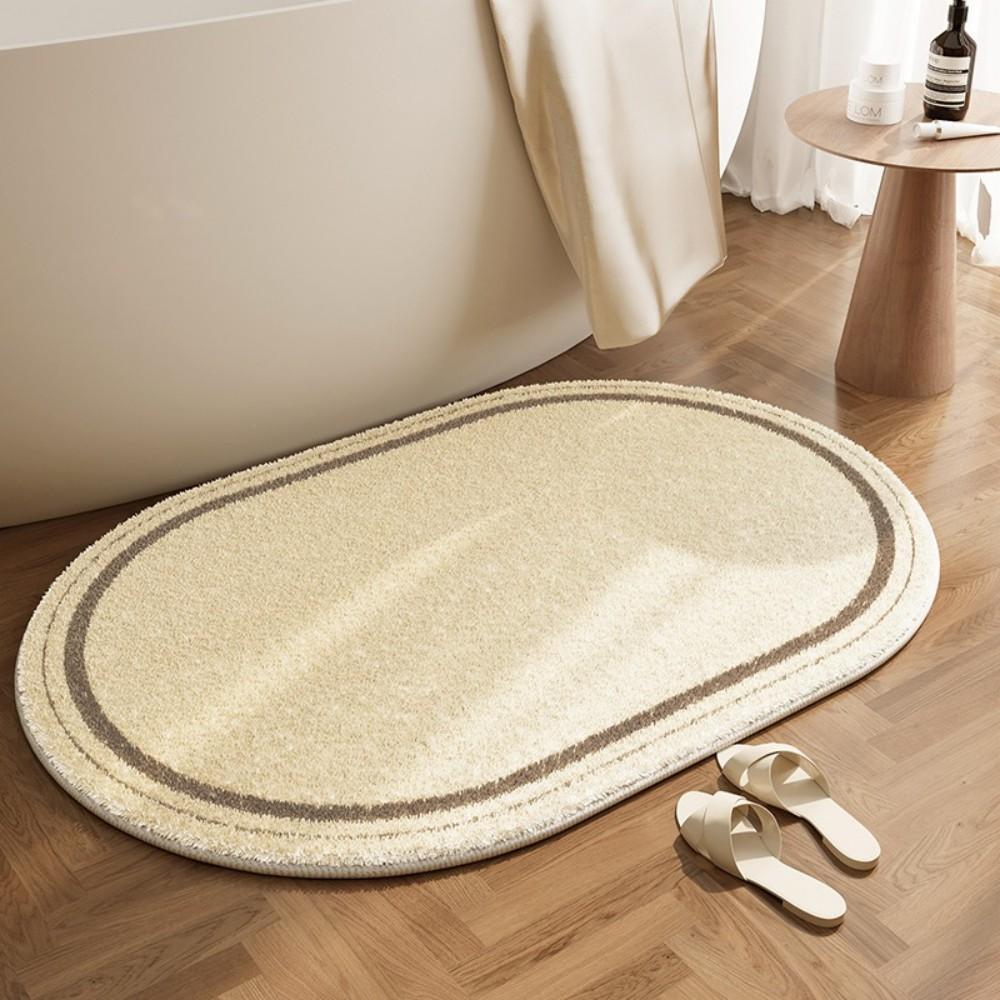 Kontrastgestreifter ovaler Hochflor-Teppich Badezimmer Flur Wasserabsorbierend Rutschfest Weicher Komfort Bodenmatte Wabi Sabi Heimdekoration