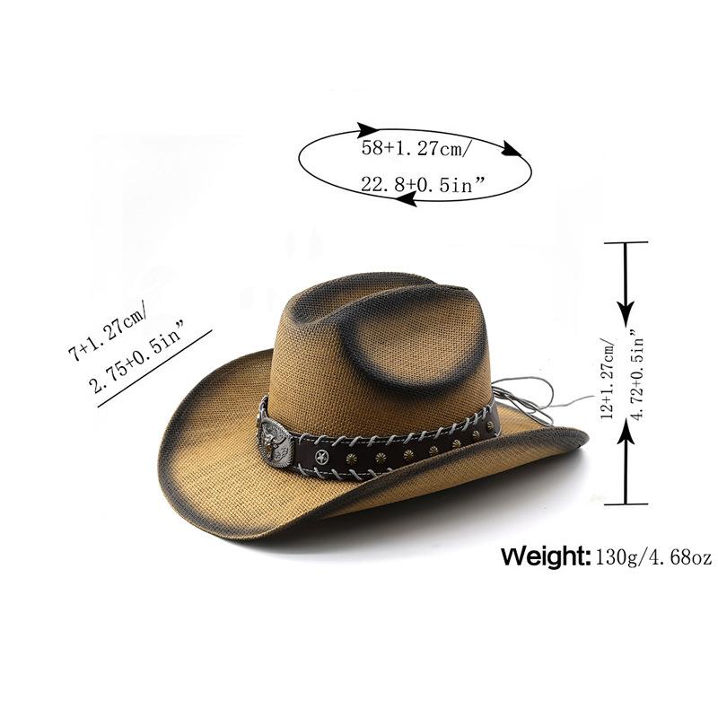 Western jazz cowboy hat men's and women's retro cowhide belt breathable outdoor beach hat